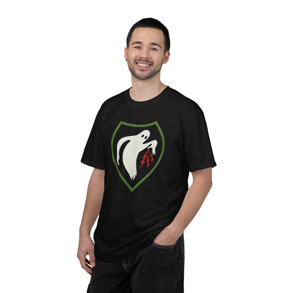 Man wearing Ghost Army patriotic t-shirt in black