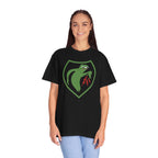 Woman wearing oversized Apu Ghost Army meme t-shirt in black