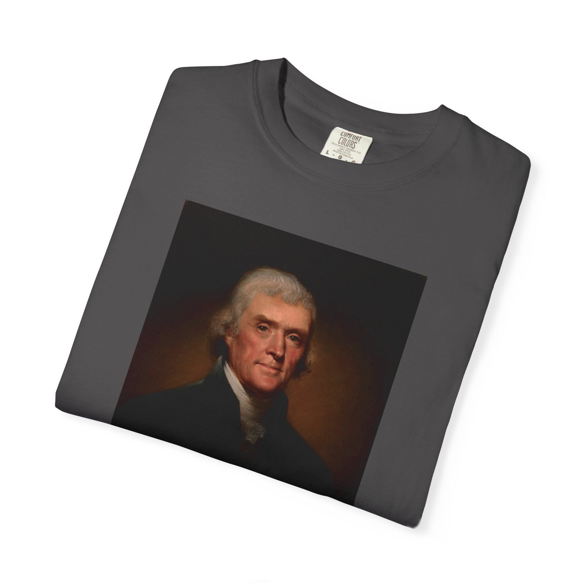 Folded Thomas Jefferson Founders Collection portrait t-shirt in graphite