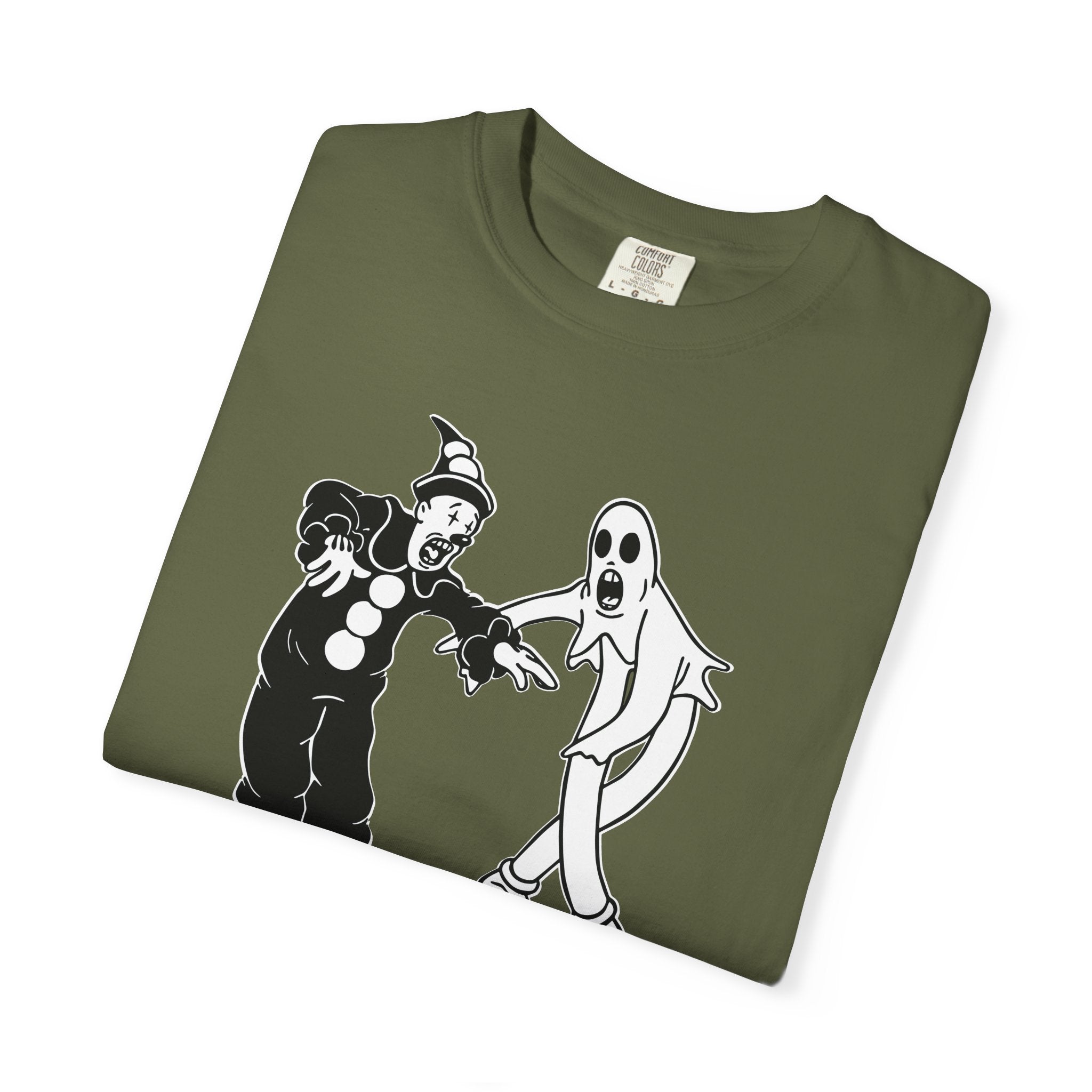 Folded Koko the Clown Dancing Ghost psyop meme t-shirt in Hemp