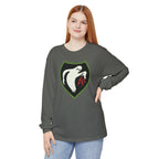 Woman wearing Ghost Army patriotic long sleeve t-shirt in pepper