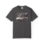 Graphite Comfort Colors t-shirt printed with a montage of four revolutionary war era paintings