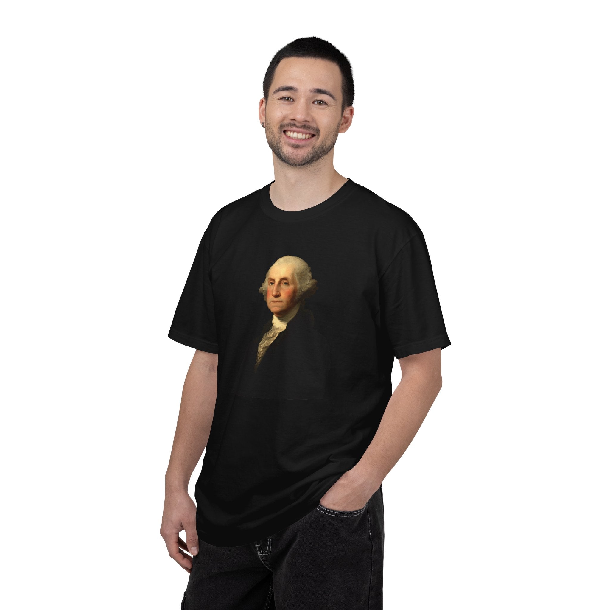 Man wearing George Washington patriotic t-shirt in black