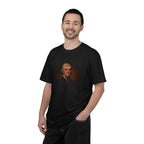 Man wearing Thomas Jefferson portrait t-shirt, black