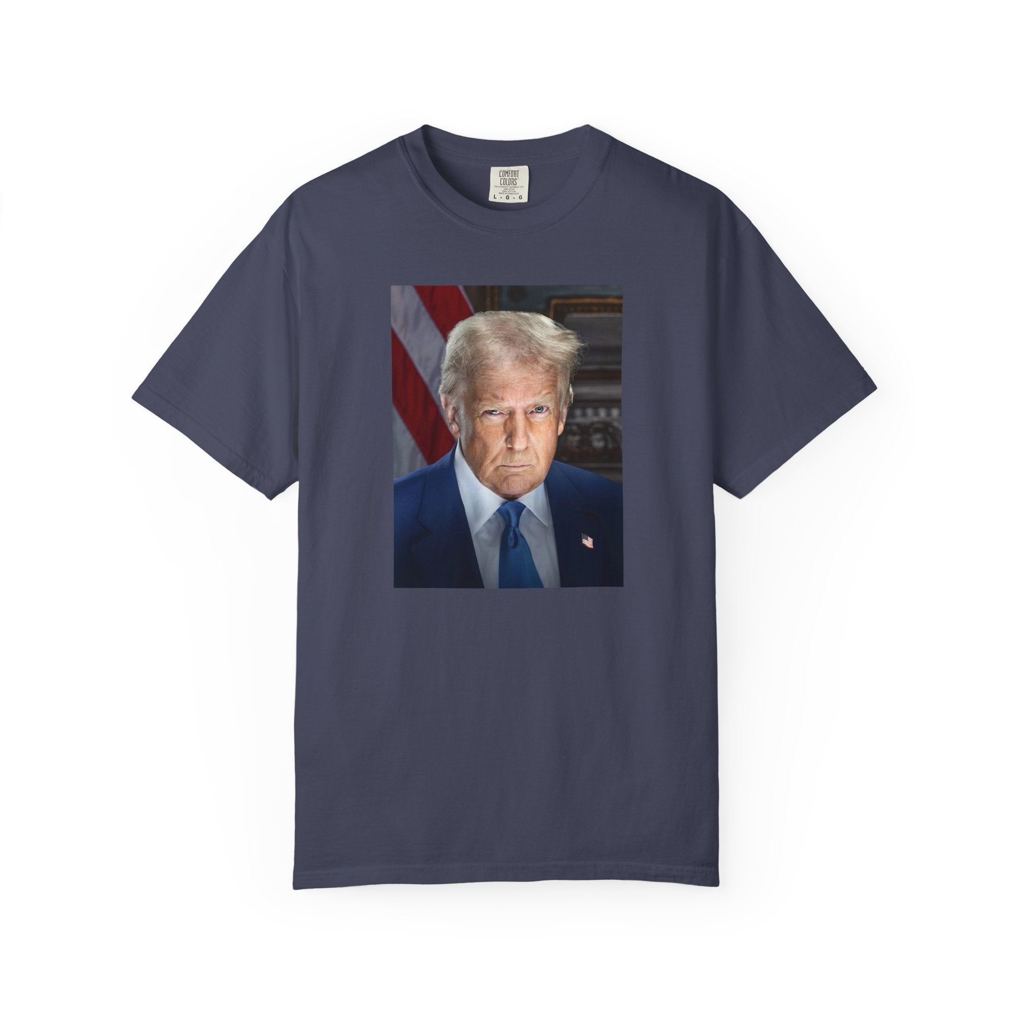 Donald Trump 47 Founders Collection portrait t-shirt with 2025 inaugural design in denim