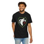 Smiling man wearing Ghost Army patriotic t-shirt in black