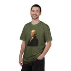Man wearing George Washington patriotic t-shirt in hemp