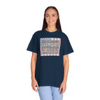 woman wearing oversized 'The Strongest Weapon in the United States is a Patriotic American' t-shirt in true navy