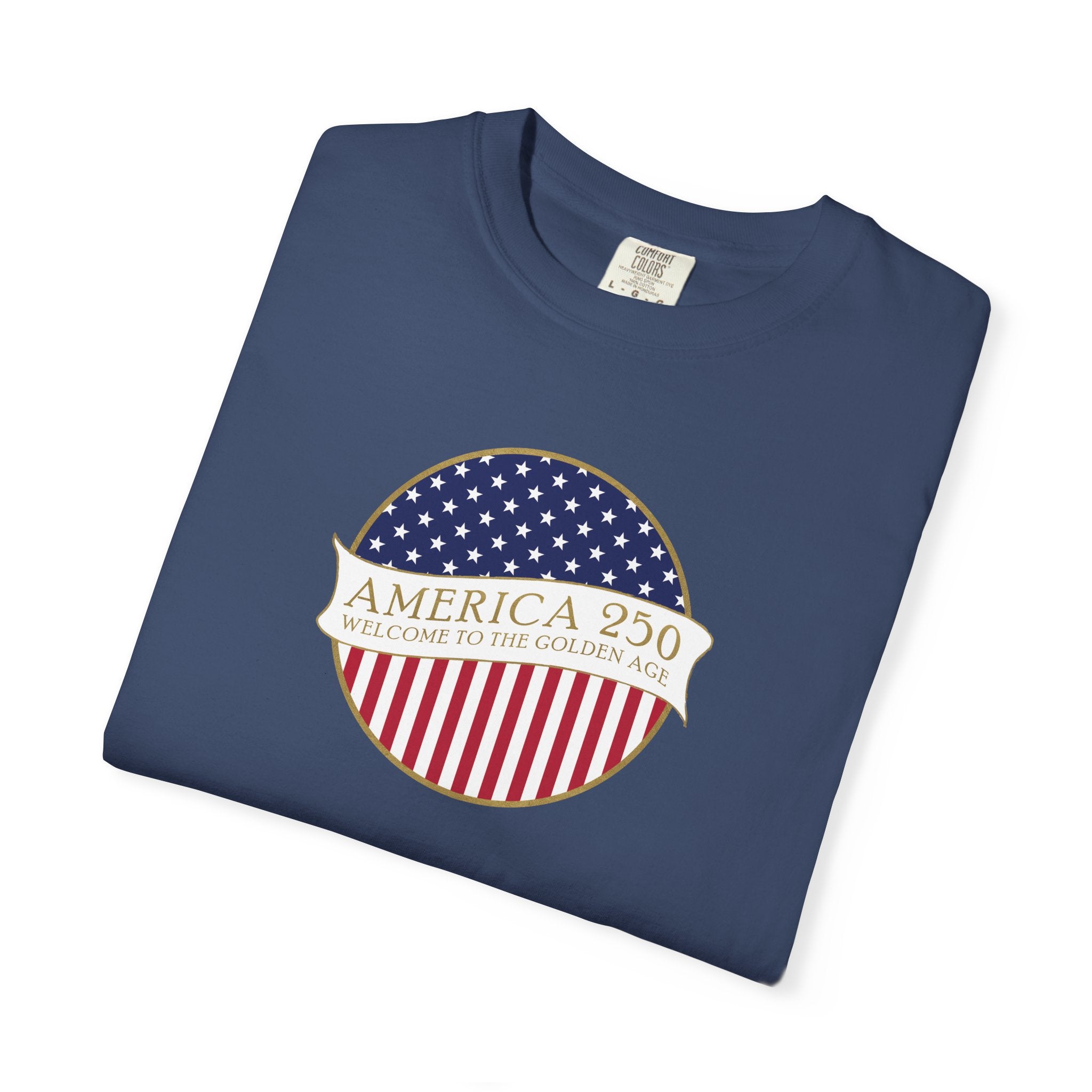 Folded White America 250 Golden Age t-shirt in China Blue