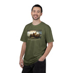 Male model wearing America's First Christmas 1776 meme t-shirt in hemp