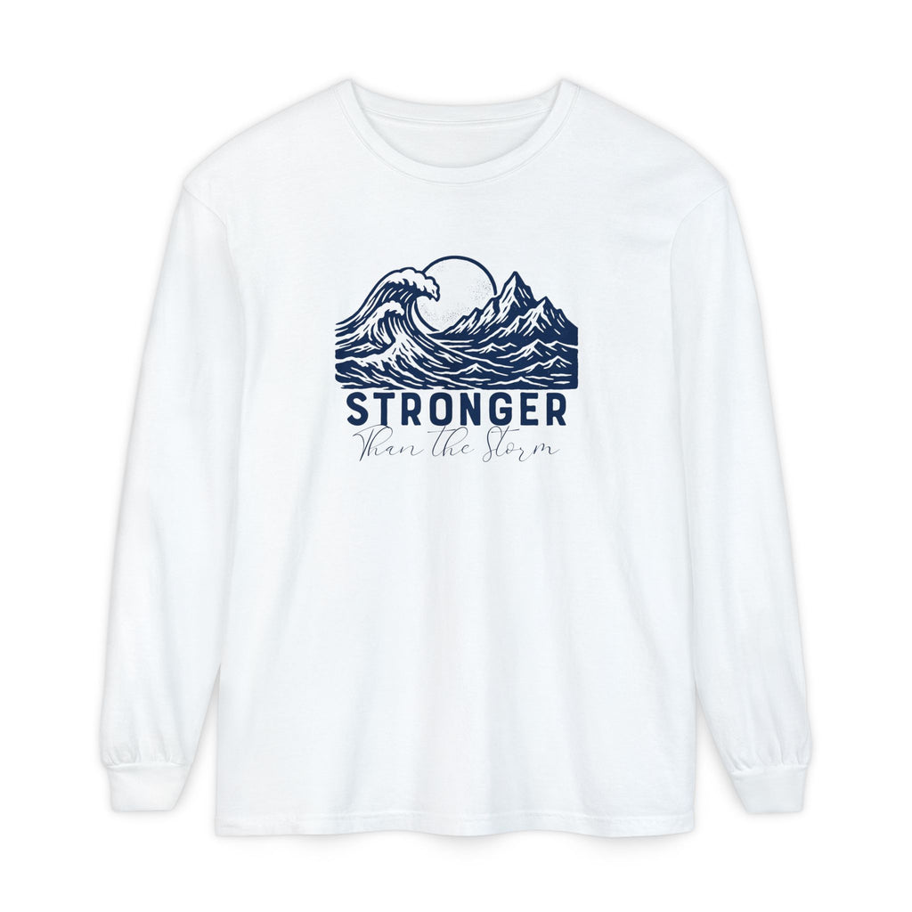 Stronger Than The Storm Christian long sleeve t-shirt in white