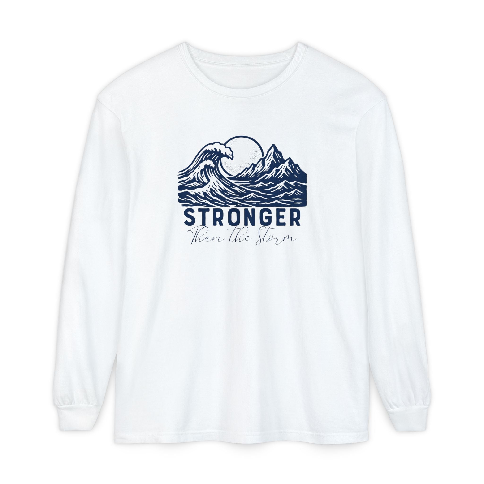 Stronger Than The Storm Christian long sleeve t-shirt in white