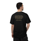 Back view of man wearing George Washington tee with Farewell Address quote spine in black