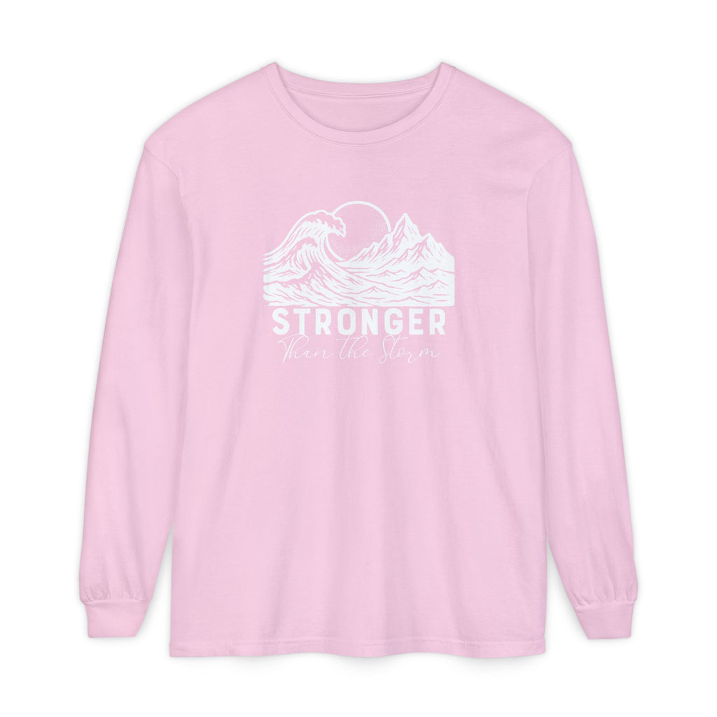 Stronger Than The Storm Christian long sleeve t-shirt in blossom