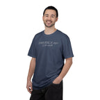 Man wearing a Midnight Comfort Colors t-shirt with 'AMERICA 250 1776-2026' embroidered in white thread