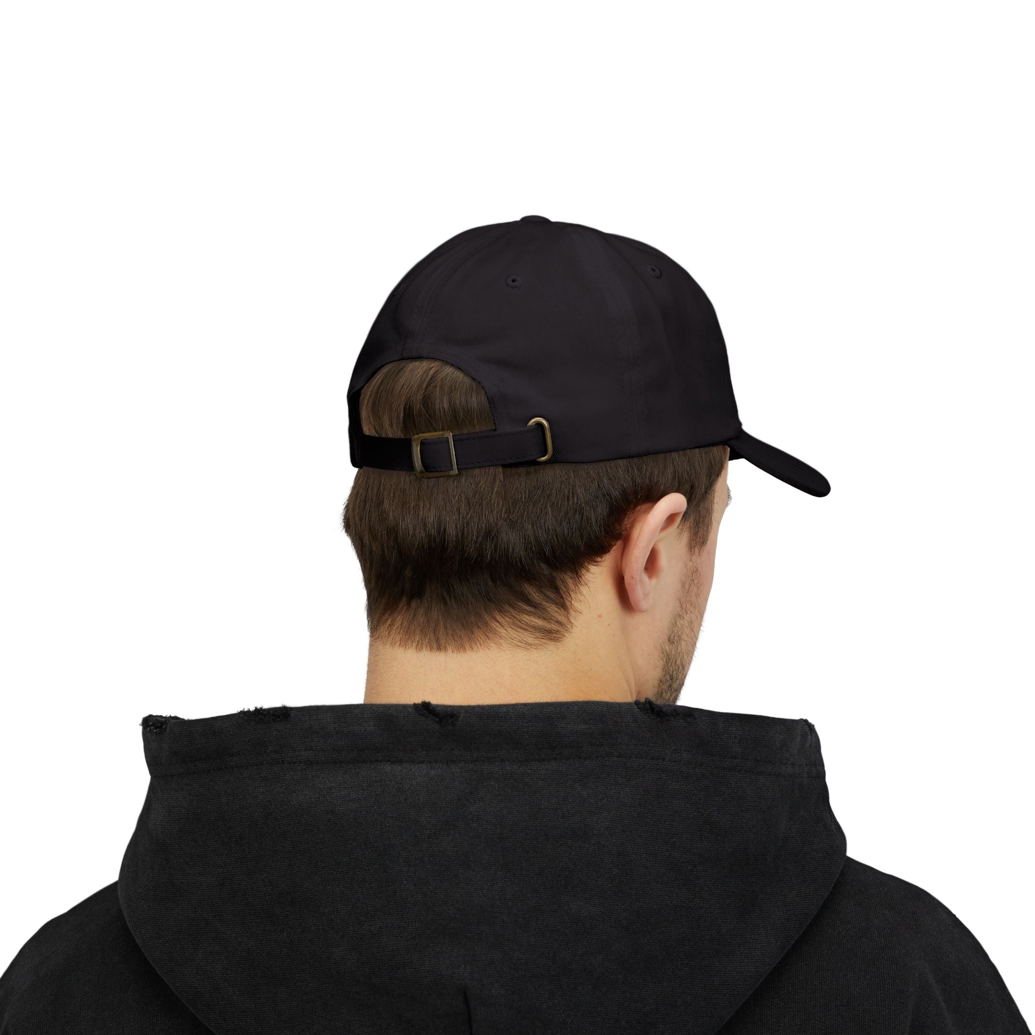 Back view of a man wearing a black cap 