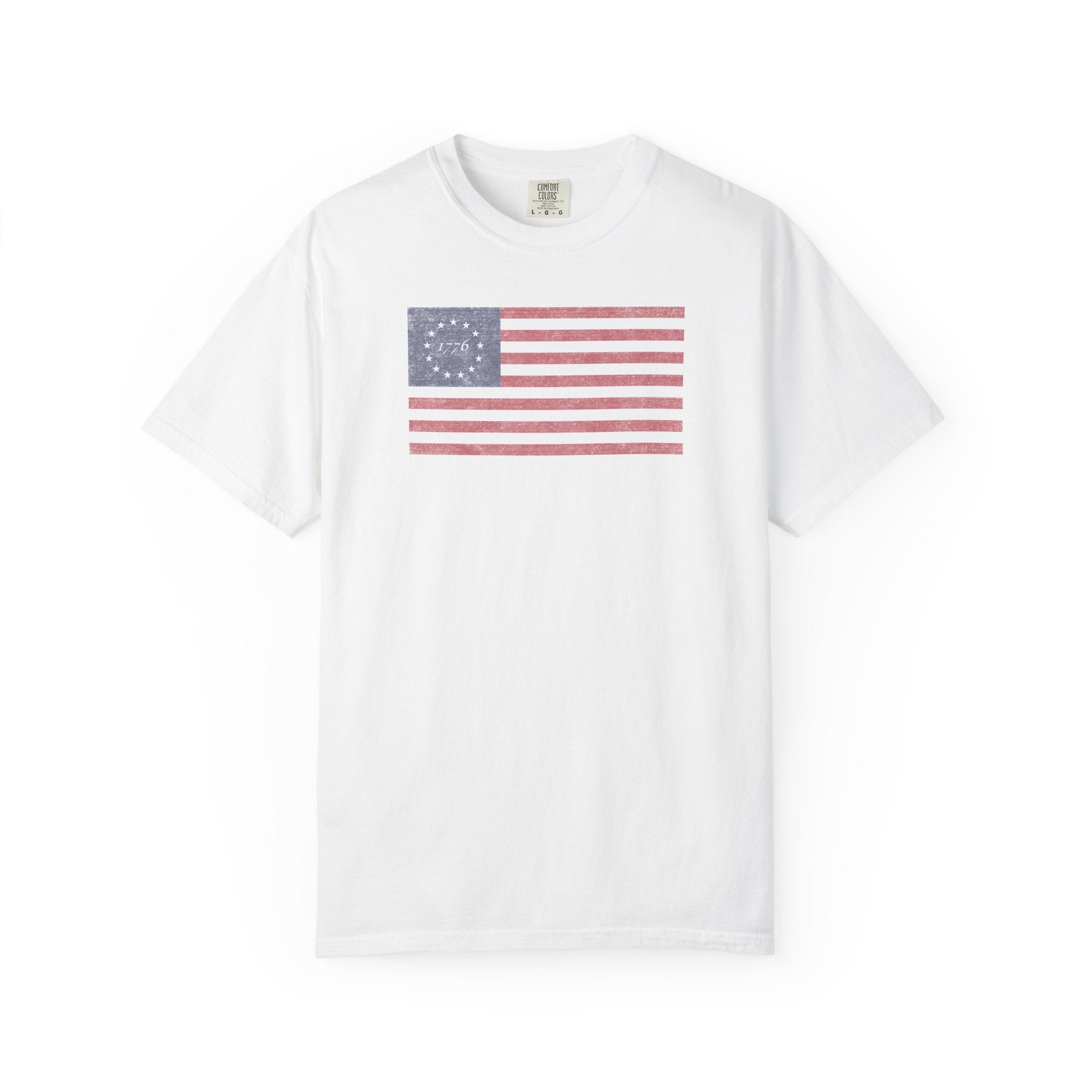 Distressed Betsy Ross flag 1776 t-shirt in white