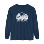 Stronger Than The Storm Christian long sleeve t-shirt in true navy