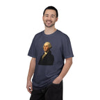 Man wearing George Washington patriotic t-shirt in denim