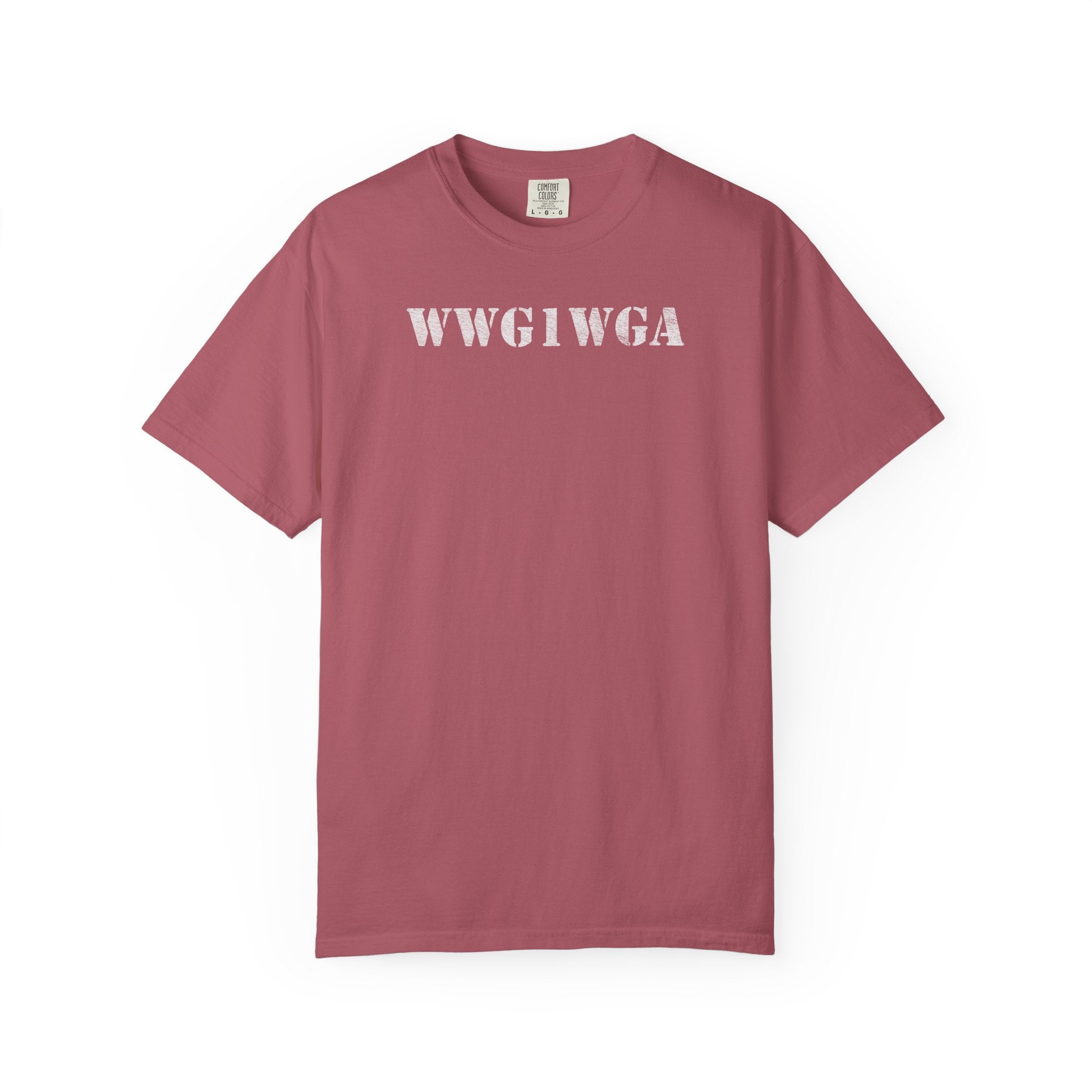 WWG1WGA distressed stencil t-shirt in crimson