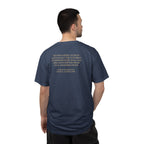 Back view of man wearing George Washington tee with Farewell Address quote spine in midnight