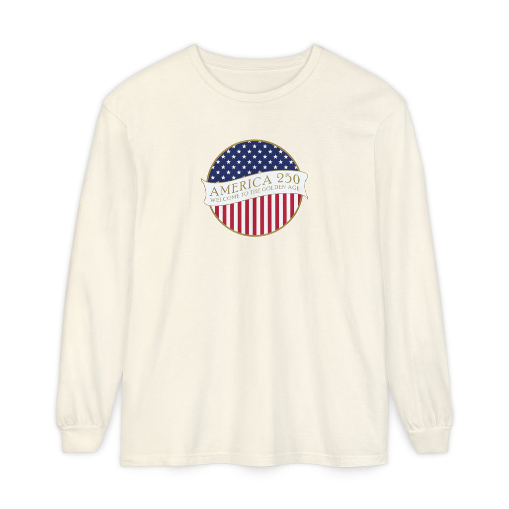 Long sleeve Ivory Comfort Colors t-shirt with America 250 design