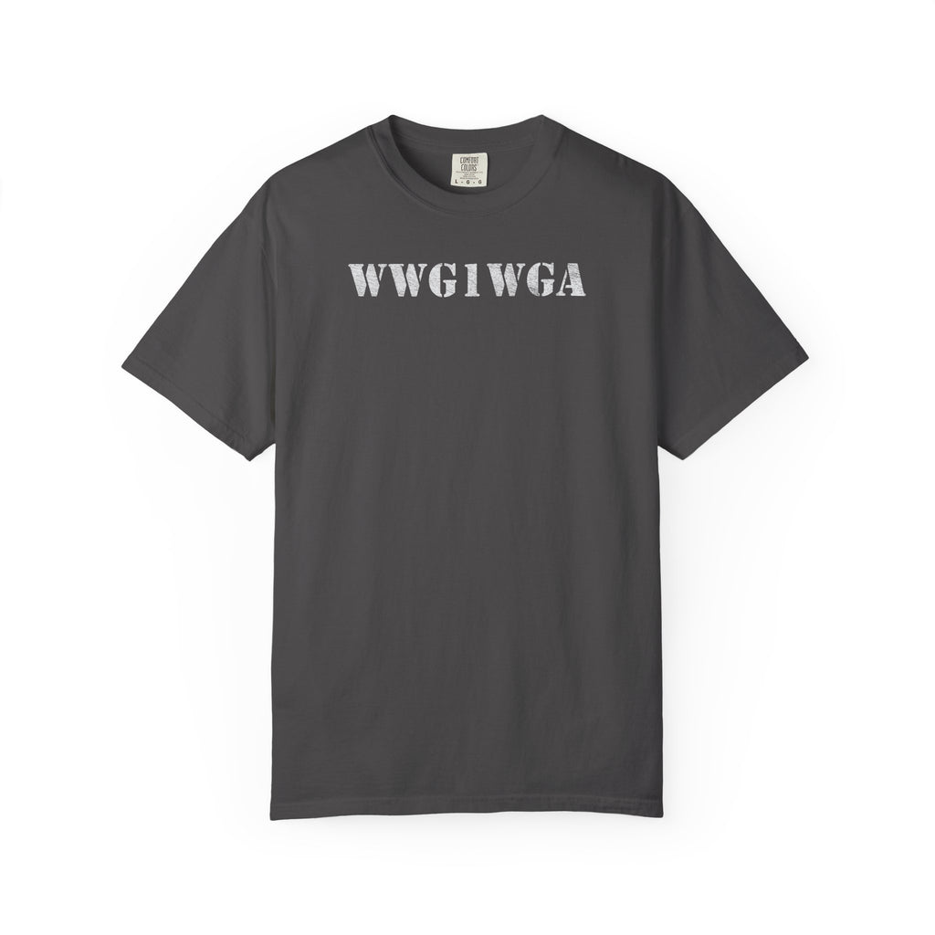 WWG1WGA distressed stencil t-shirt in graphite