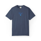 Midnight Comfort Colors t-shirt with embroidered "Blessed are the Peacemakers" + dove in a cornflower blue thread