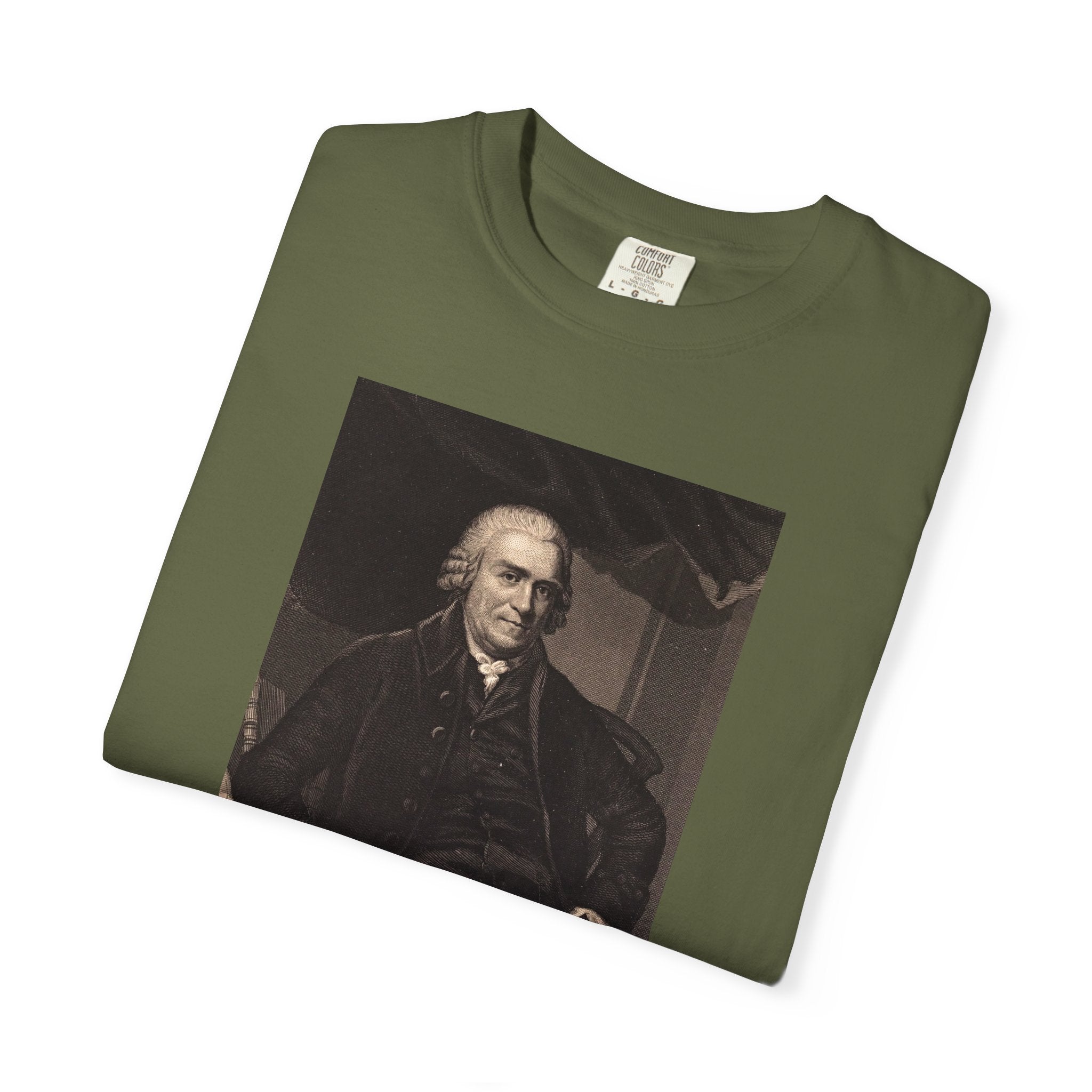 Folded Samuel Adams Founders Collection portrait t-shirt in hemp