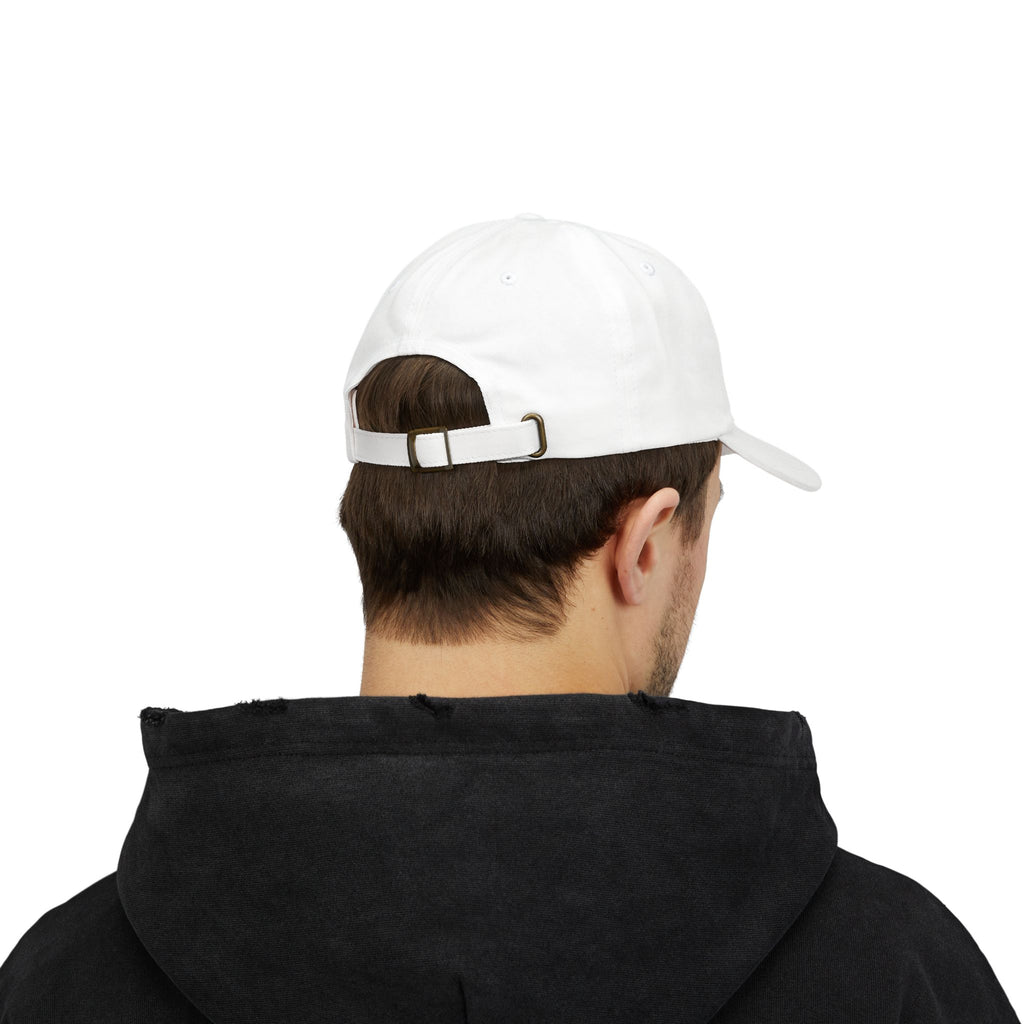 Back view of man wearing a White dad cap