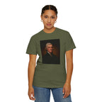 Woman wearing Thomas Jefferson portrait t-shirt, hemp