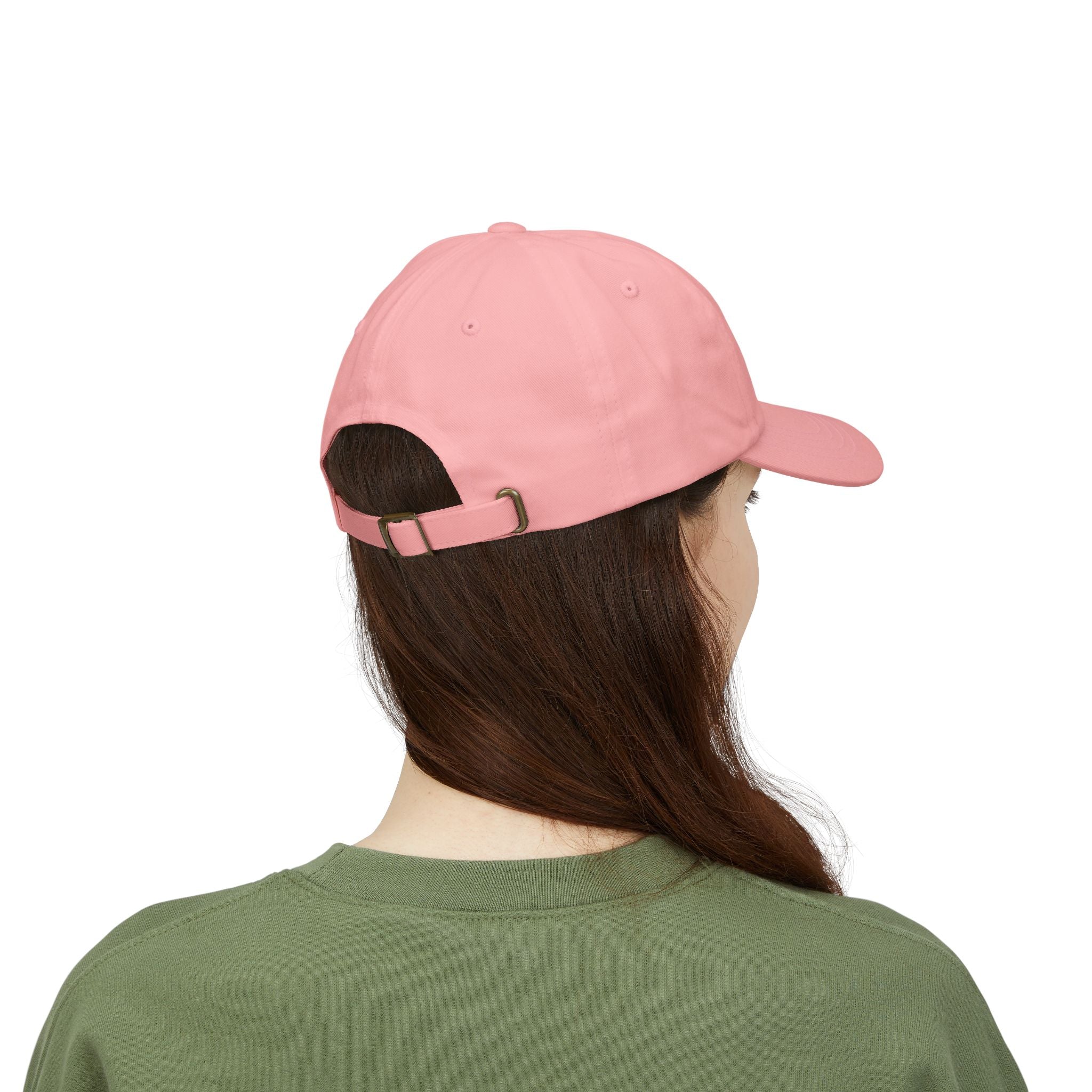Back view of a woman wearing a pink cap 