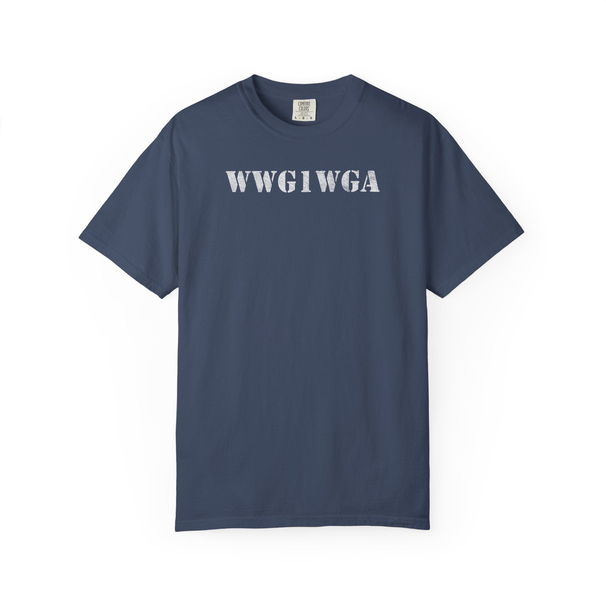 WWG1WGA distressed stencil t-shirt in midnight