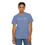 Female model wearing a washed denim America 250 t-shirt