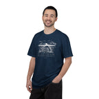 Smiling man wearing True Navy Comfort Colors t-shirt with nature graphic and Psalm 118:24 underneath