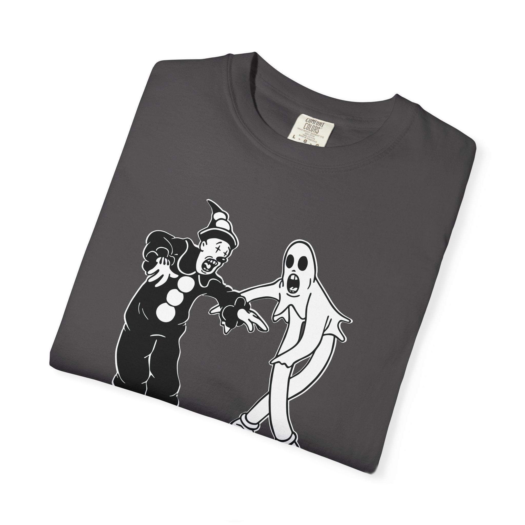 Folded Koko the Clown Dancing Ghost psyop meme t-shirt in Graphite