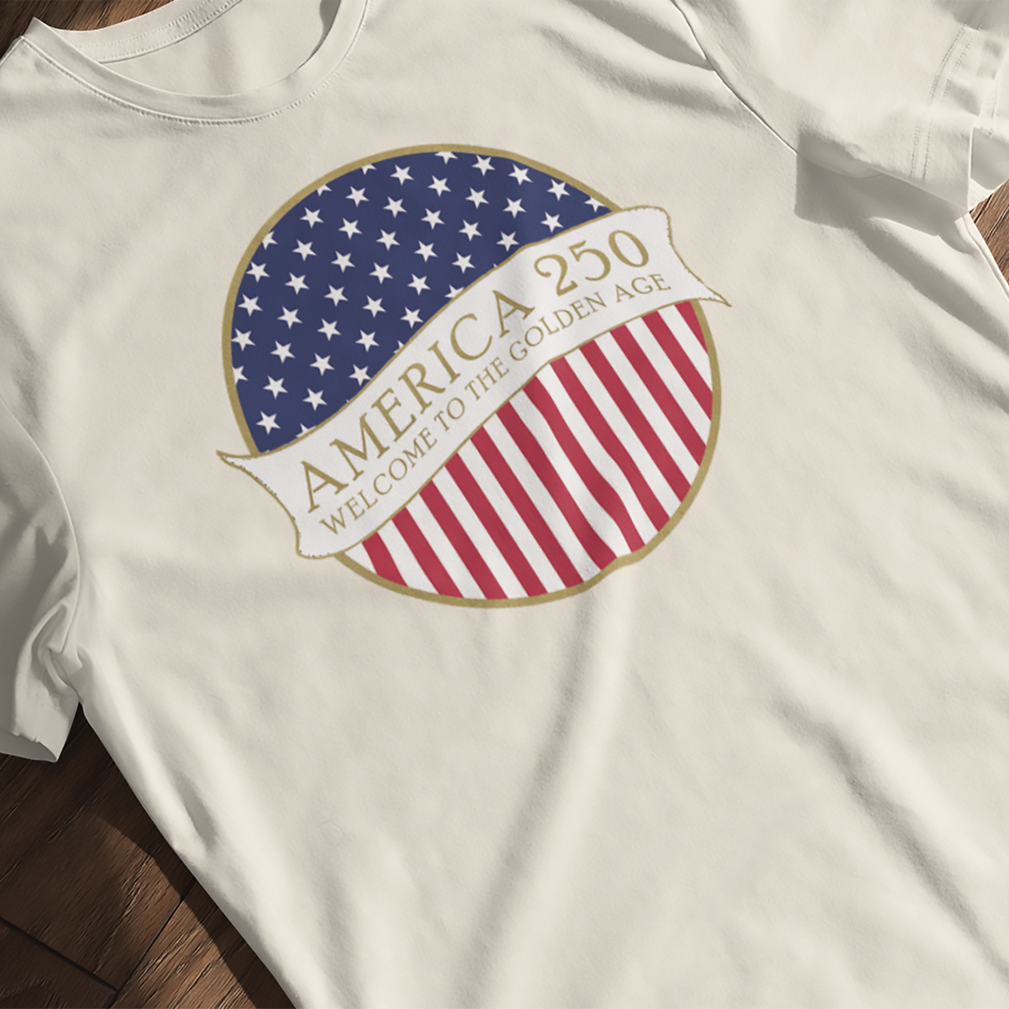 America 250 Golden Age t-shirt with stars and stripes shield

