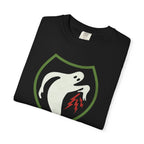 Folded Ghost Army 23rd Special Troops WWII insignia t-shirt in black on Comfort Colors blank
