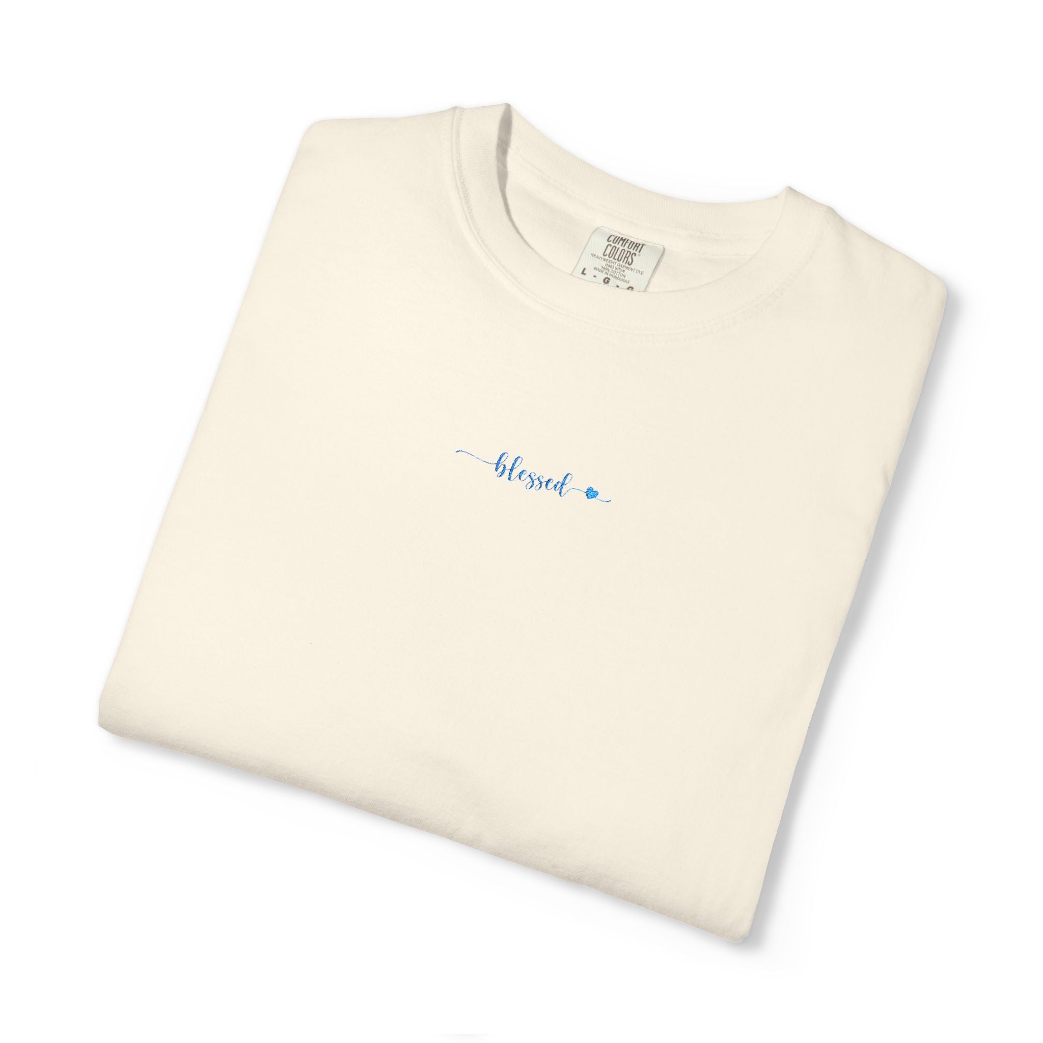 folded 'blessed' embroidered t-shirt in ivory
