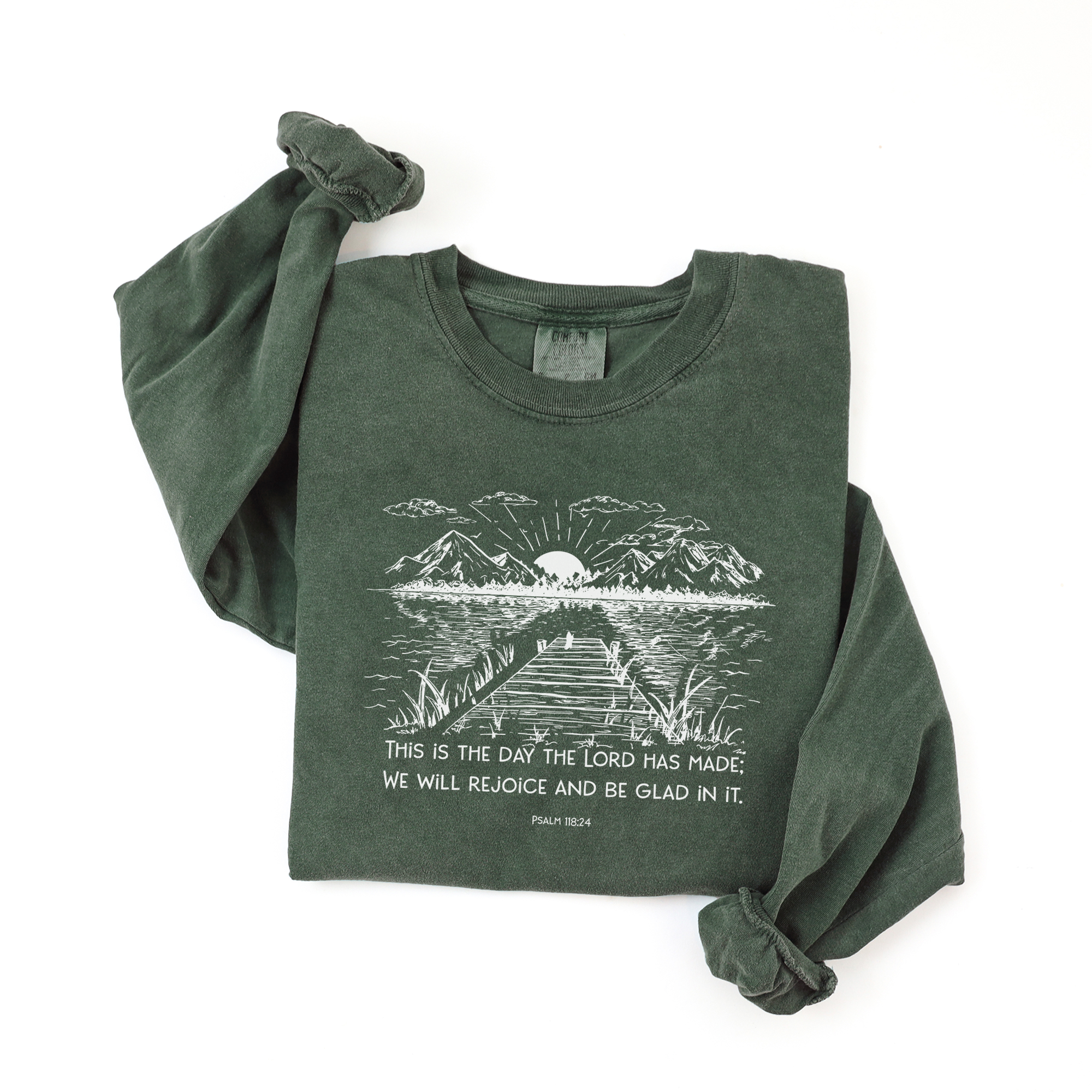 Psalm 118:24 with nature graphic on hemp long sleeve t-shirt